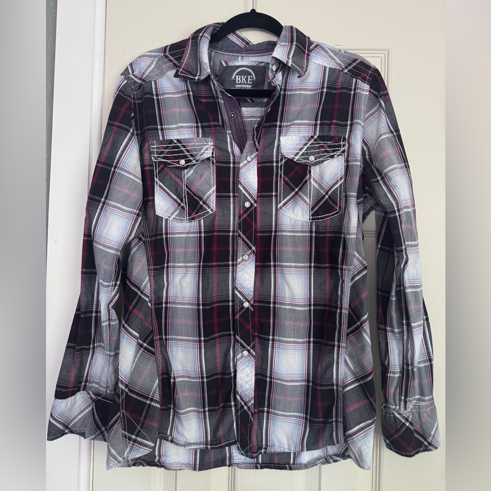 BKE Black and Red Casual Button Down Shirt